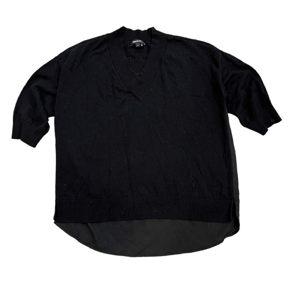 DKNY Black Multimedia Chiffon Back Knit Top XS